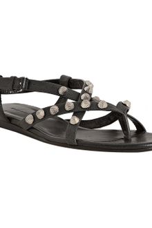 Balenciaga Anthracite Leather Studded Arena Flat Thong Sandals - Lyst