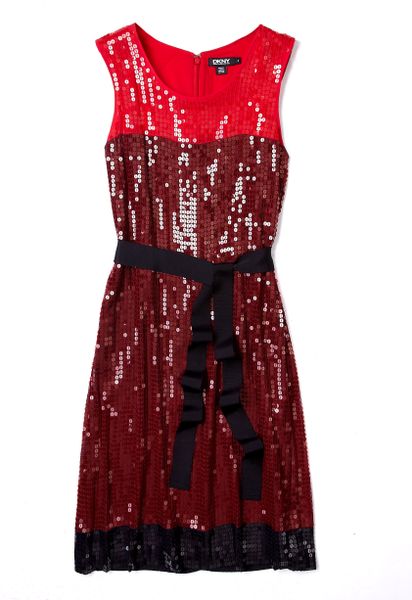 Dkny Lacquer Sleeveless Sequin Block Colour Dress in Red - Lyst