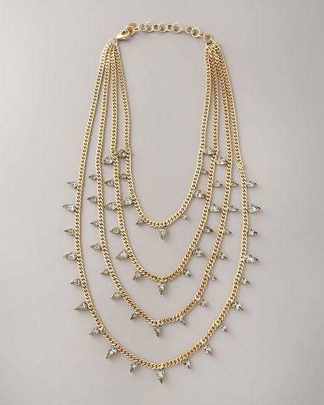 Elizabeth Cole Multistrand Swarovski Necklace in Gold (black) - Lyst