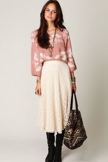 Free People Tea Length Crochet Skirt - Lyst