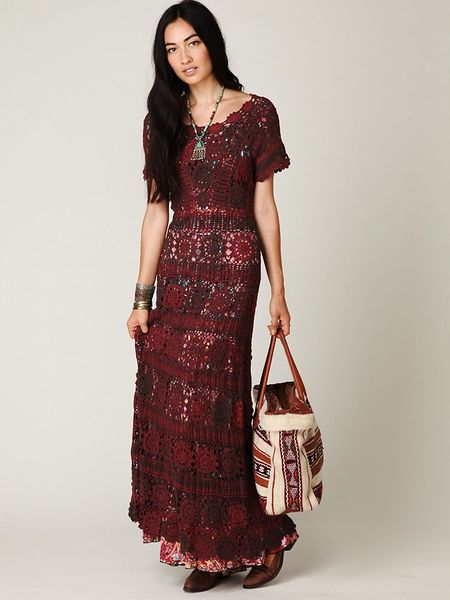 Free People Hand Crochet Maxi Dress in Brown (rust) Lyst