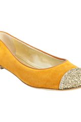 Giuseppe Zanotti Orange Suede Glitter Cap Toe Flats