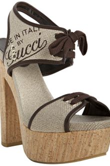 Gucci Natural Canvas and Leather Winona Cork Platform Sandals - Lyst