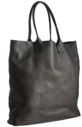  Black Leather Skull Shopper Tote 