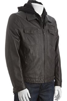 Kenneth Cole Reaction Grey Faux Leather Removable Hooded Jacket - Lyst