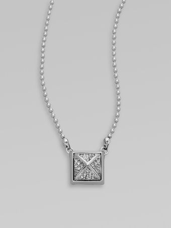Michael Kors Pavé Pyramid Pendant Silvertone Necklace - Lyst