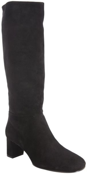 Miu Miu Black Suede Square Toe Block Heeled Boots - Lyst