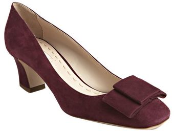  Garnet Suede Bow Detail Block Heel Pumps 