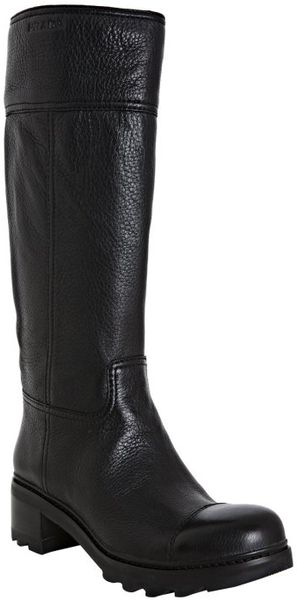  Sport Black Leather Chunky Heel Boots 