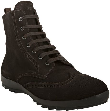 Prada Sport Brown Suede Wingtip Lace Up Boots in Brown for Men - Lyst