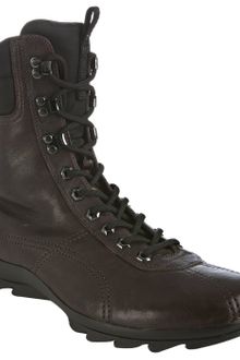 Prada Sport Cafe Leather Lace Up Hiking Boots - Lyst