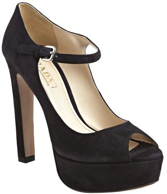 Dark Navy Suede Peep Toe Mary Jane Platform Pumps 