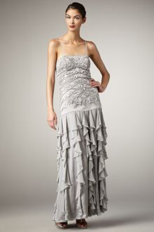 Sue Wong Drop-waist Ruffle-skirt Gown - Lyst