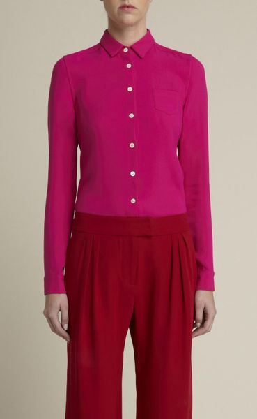 Adam Lippes Longsleeved Buttonfront Shirt in Pink (shocking pink) - Lyst