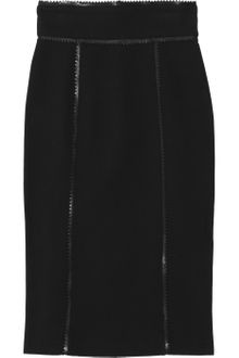 Burberry Leather-trimmed Stretch-jersey Pencil Skirt - Lyst