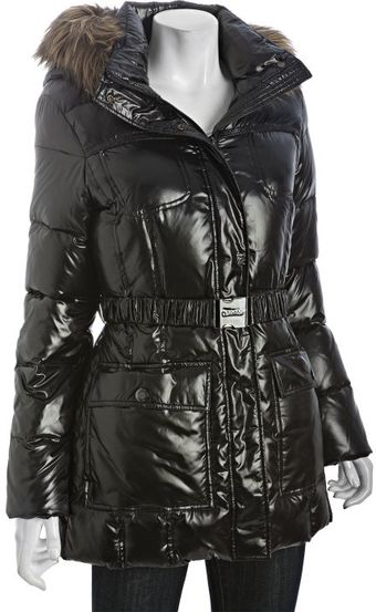  Black Down Filled Faux Fur Trim Hooded Jacket 
