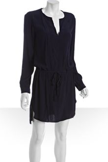 Diane Von Furstenberg Midnight Crepe Sliced Pintuck Detail Drawstring Dress - Lyst