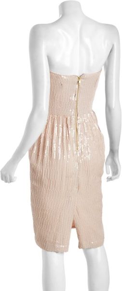 French Connection Light Pink Allover Sequin Spicy Strapless Sweetheart Neckline Dress in Pink | Lyst