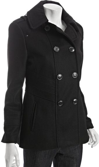  Black Wool Blend Double Breasted Peacoat 