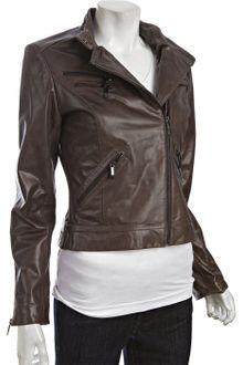 Laundry By Shelli Segal Grey Leather Asymmetrical Zip Front Jacket - Lyst