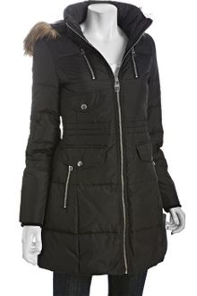 Miss Sixty Black Quilted Hooded Down Coat with Faux Fur Trim - Lyst