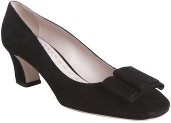  Black Suede Bow Detail Block Heel Pumps 