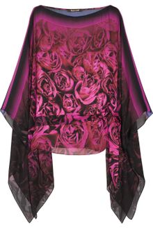 Roberto Cavalli Rose-print Silk-chiffon Top - Lyst