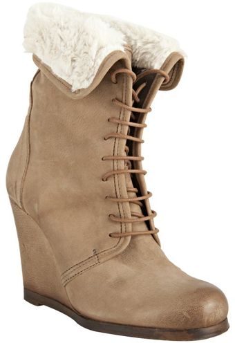  Toffee Leather Distance Faux Fur Lined Wedge Boots 