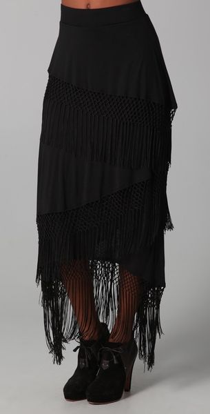 Holy Tee Astrid Tiered Fringed Jersey Midi Skirt - Lyst