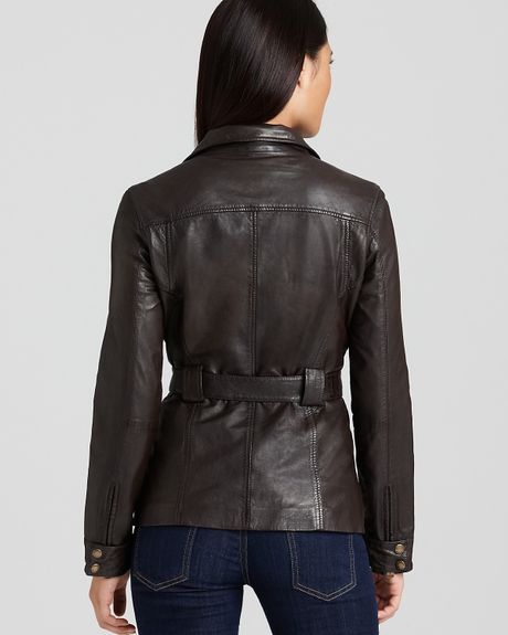 Michael Kors Kors Belted Zip Leather Jacket in Brown