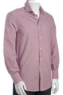 Brunello Cucinelli Burgundy Gingham Cotton Long Sleeve Button Front Shirt - Lyst