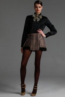 D&G Brown Metallic Tweed Plaid Wool Blend Pleated Mini Skirt - Lyst