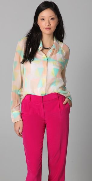 Equipment Quinn Twister Print Blouse in Pink (blush) - Lyst