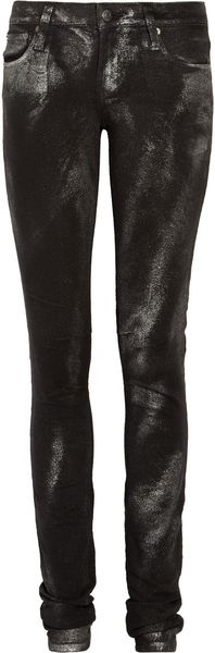 Helmut Lang Metallic Midrise Skinny Jeans in Gray (black) - Lyst