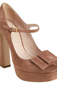Miu Miu Dusty Pink Suede Bow Detail Mary-jane Platform Pumps - Lyst