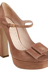 Miu Miu Dusty Pink Suede Bow Detail Mary-jane Platform Pumps