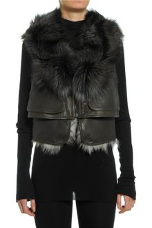 Vera Wang Leather and Grey Fox Gilet - Lyst