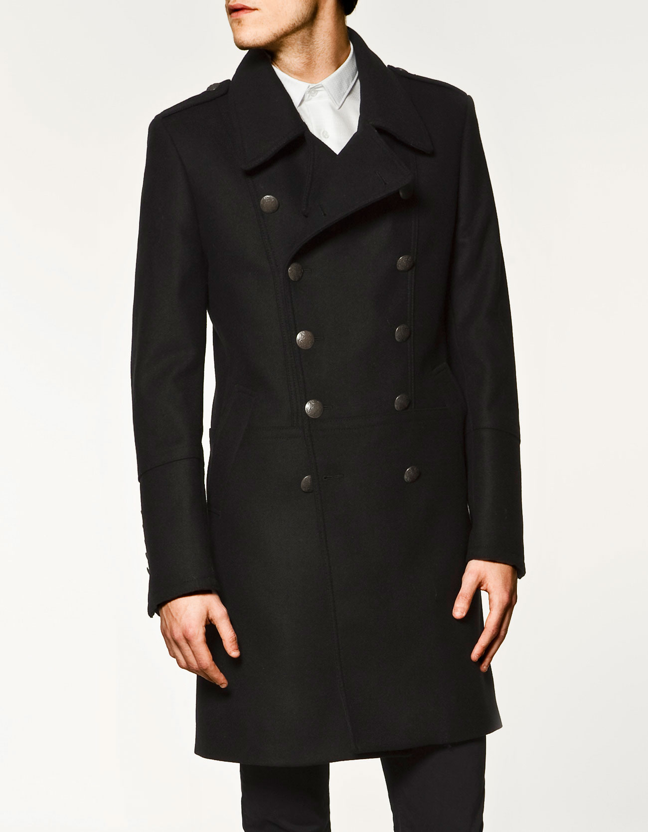Zara Double Breasted Military Coat in Black for Men