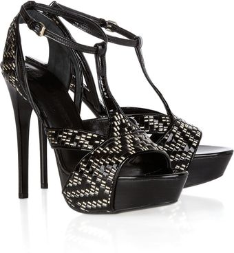  Milford Raffia and Patent-leather Sandals 