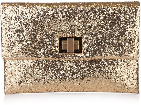 Anya Hindmarch Valorie Glitter Envelope Clutch in Gold - Lyst