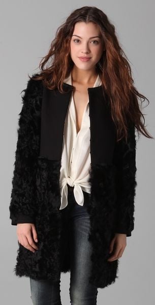 Elizabeth And James Tilda Shearling Combo Coat in Black - Lyst