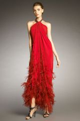 Lanvin Feather-applique Halter Gown