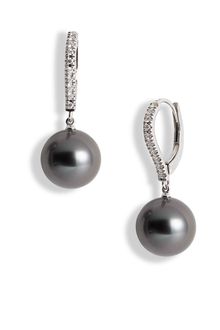 Mikimoto Diamond & Black South Sea Cultured Pearl Earrings - Lyst