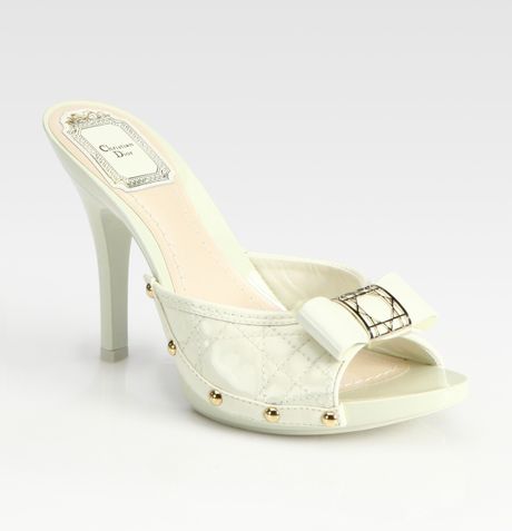 Dior Cannage Studded Quilted Patent Leather Clogs in White (latte) - Lyst