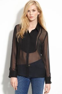 Leith Sheer Silk Tuxedo Blouse - Lyst