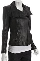 Michael by Michael Kors Black Asymmetrical Zip Leather Moto Jacket