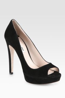 Miu Miu Suede Peep Toe Platform Pumps - Lyst