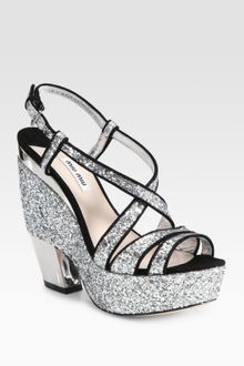 Miu Miu Glitter and Suede Trimmed Platform Sandals - Lyst