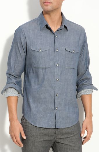 Vince Dual Layer Stripe Long Sleeve Shirt - Lyst