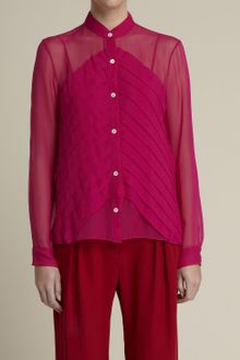Adam Lippes Long Sleeved Chiffon Shirt with Diagonal Folds - Lyst